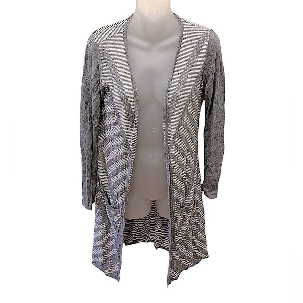 Belldini Duster Sweater Long Length Gray Stripe Light Medium M